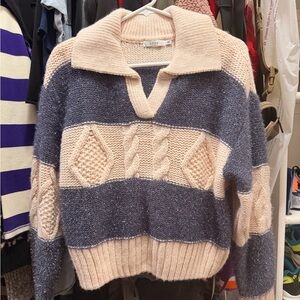 Lush Light Pink and Gray Knit Sweater Size Small